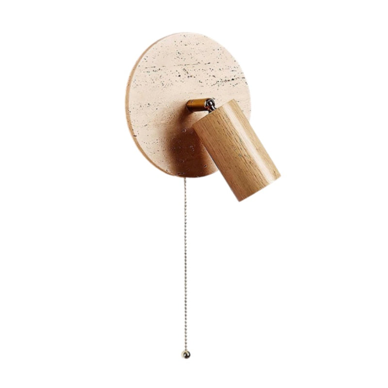 Wabi-Sabi Style Travertine Cylinder Wall Lamp with Pull-chain Switch